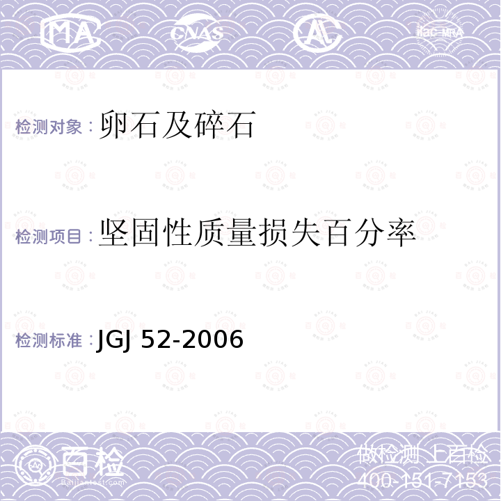 坚固性质量损失百分率 JGJ 52-2006 普通混凝土用砂、石质量及检验方法标准(附条文说明)