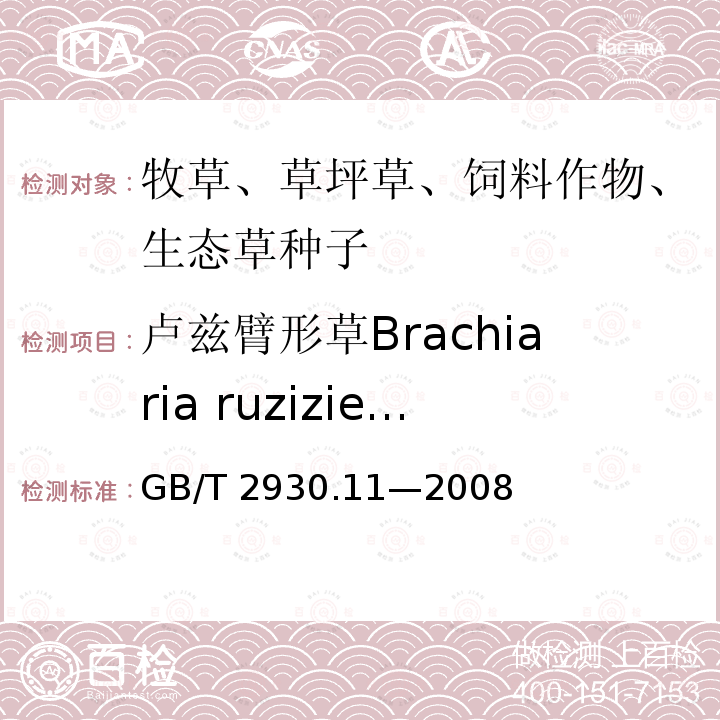 卢兹臂形草Brachiaria ruziziensis GB/T 2930.11-2008 草种子检验规程 检验报告