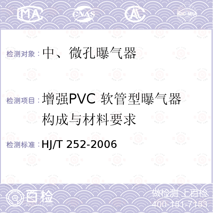 增强PVC 软管型曝气器构成与材料要求 HJ/T 252-2006 环境保护产品技术要求 中、微孔曝气器