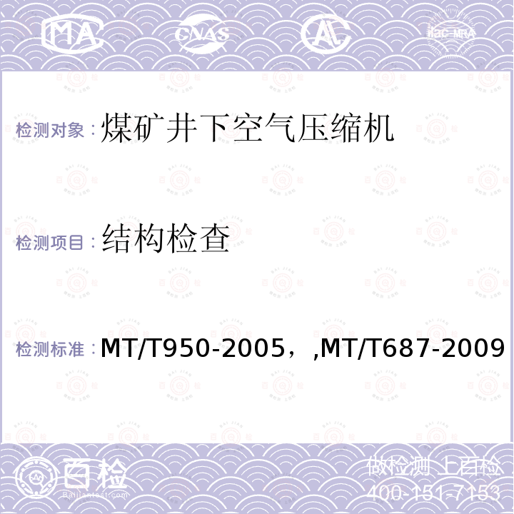 结构检查 MT/T 950-2005 【强改推】煤矿井下空气压缩机安全技术检验规范