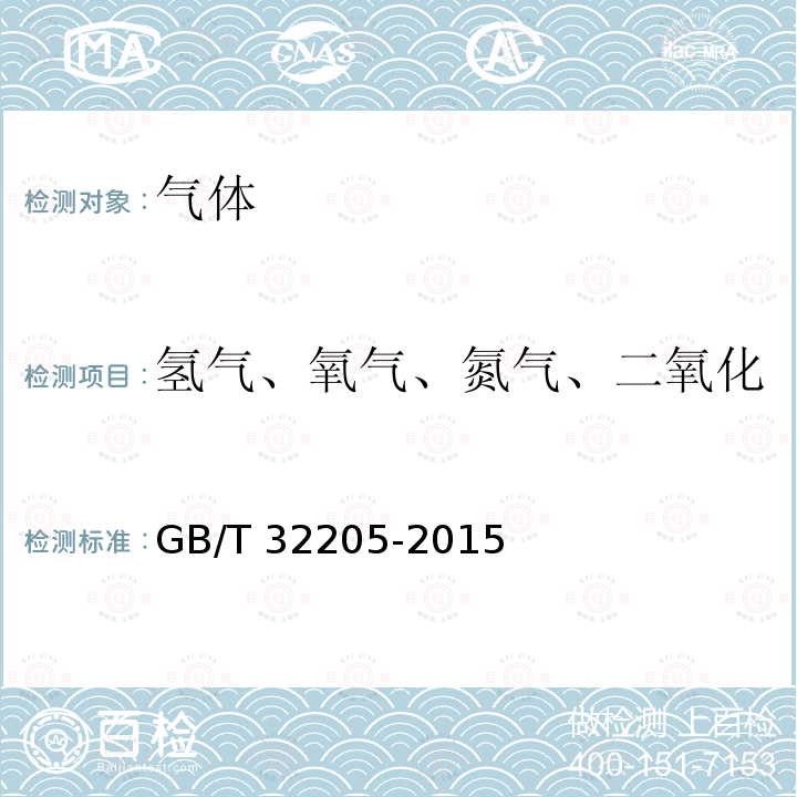 氢气、氧气、氮气、二氧化碳、硫化氢、甲烷气体样品 氢气、氧气、氮气、二氧化碳、硫化氢、甲烷气体样品 GB/T 32205-2015