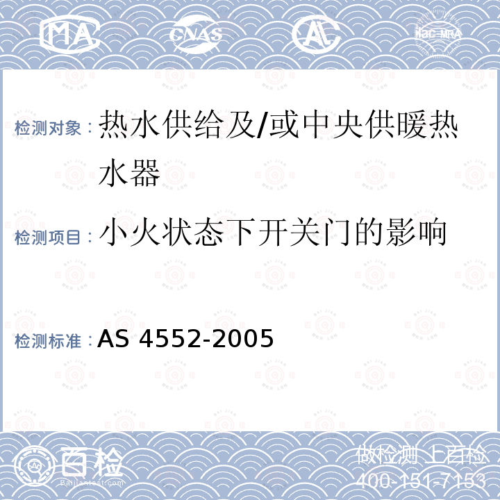 小火状态下开关门的影响 AS 4552-2005  