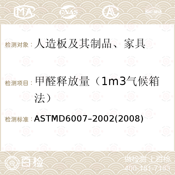 甲醛释放量（1m3气候箱法） ASTMD 6007-20  ASTMD6007–2002(2008)