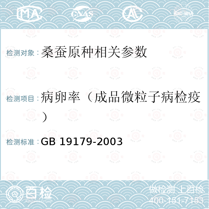 病卵率（成品微粒子病检疫） GB 19179-2003 桑蚕原种