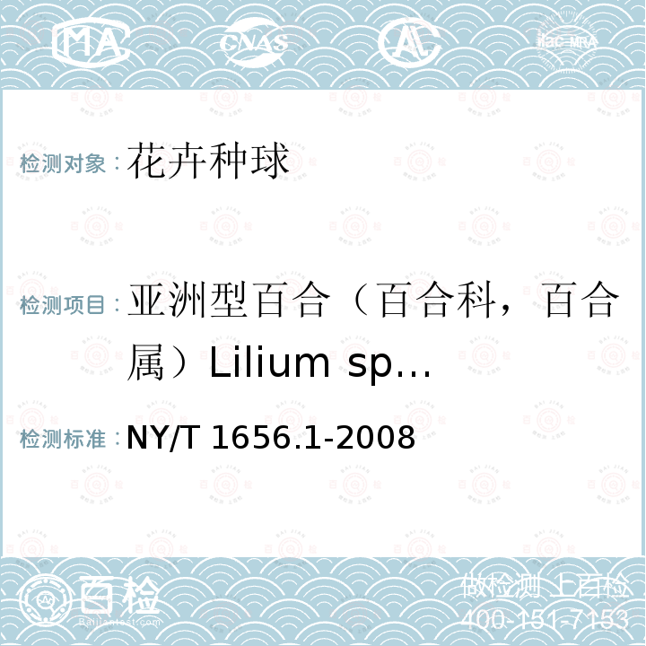 亚洲型百合（百合科，百合属）Lilium spp.(Asiatic hybrids) NY/T 1656.1-2008 花卉检验技术规范 第1部分:基本规则