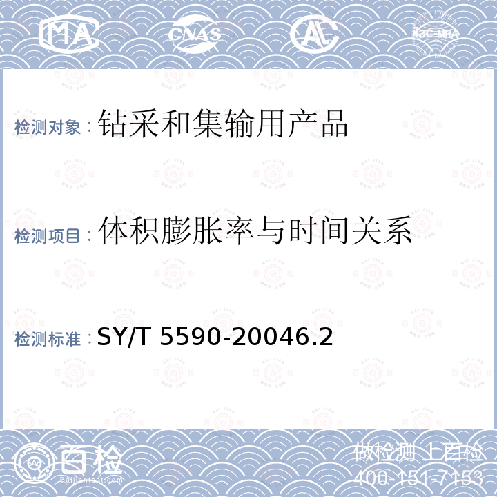 体积膨胀率与时间关系 体积膨胀率与时间关系 SY/T 5590-20046.2