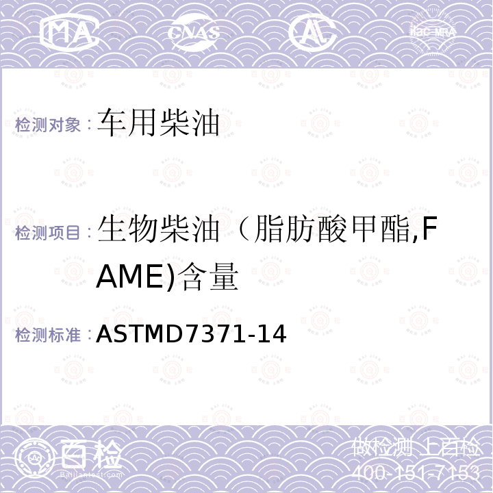 生物柴油（脂肪酸甲酯,FAME)含量 ASTMD 7371-14 生物柴油（脂肪酸甲酯,FAME)含量 ASTMD7371-14