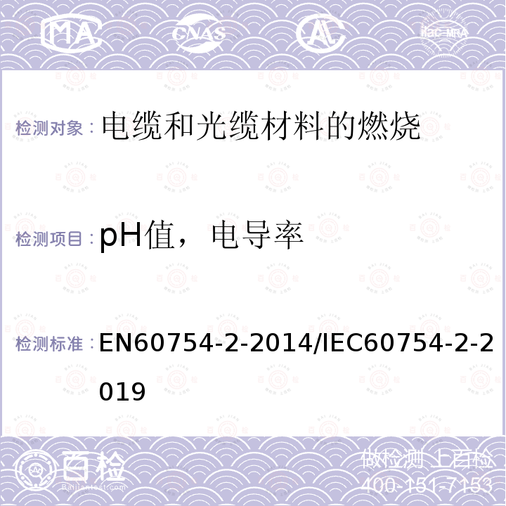 pH值，电导率 pH值，电导率 EN60754-2-2014/IEC60754-2-2019