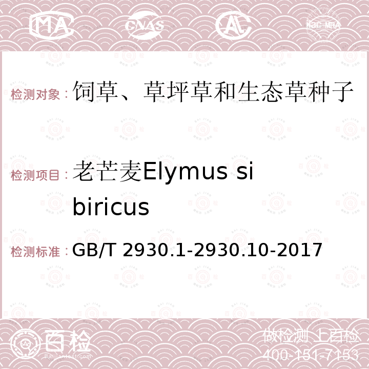老芒麦Elymus sibiricus 老芒麦Elymus sibiricus GB/T 2930.1-2930.10-2017