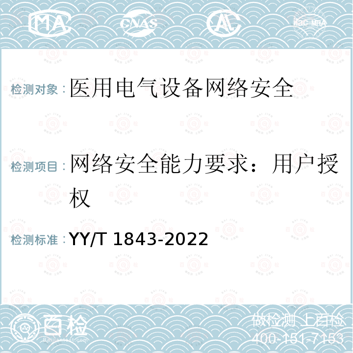 网络安全能力要求：用户授权 YY/T 1843-2022 医用电气设备网络安全基本要求