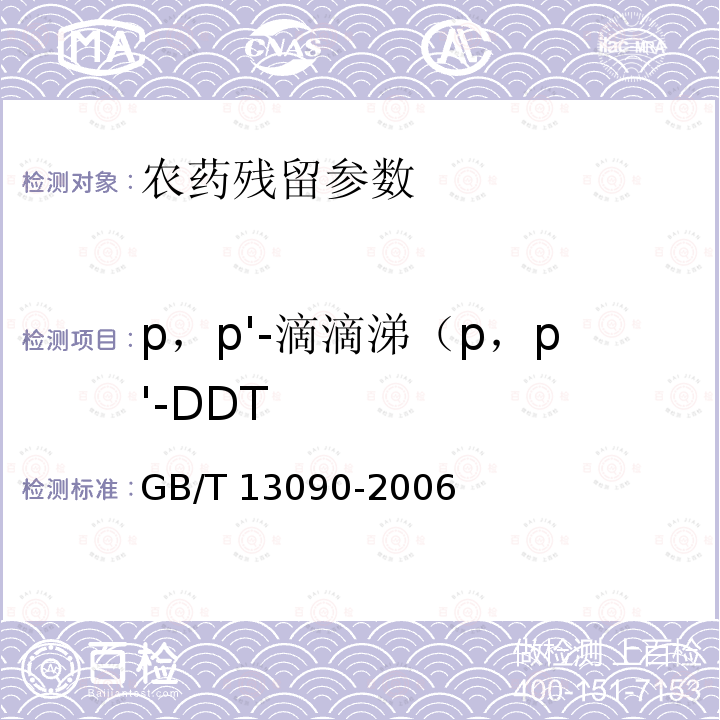 p，p'-滴滴涕（p，p'-DDT GB/T 13090-2006 饲料中六六六、滴滴涕的测定