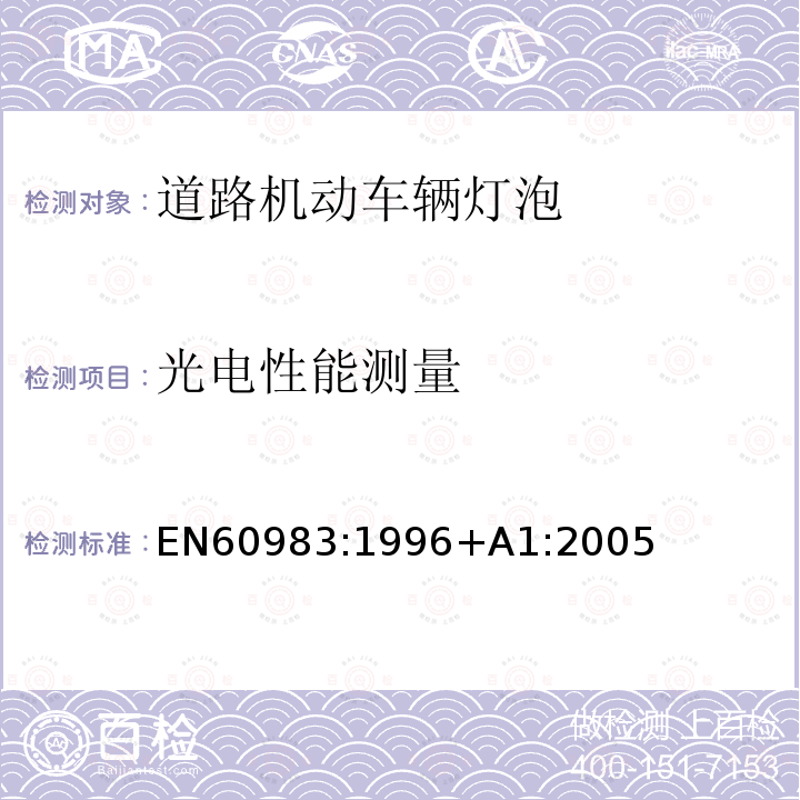 光电性能测量 EN 60983:1996  EN60983:1996+A1:2005