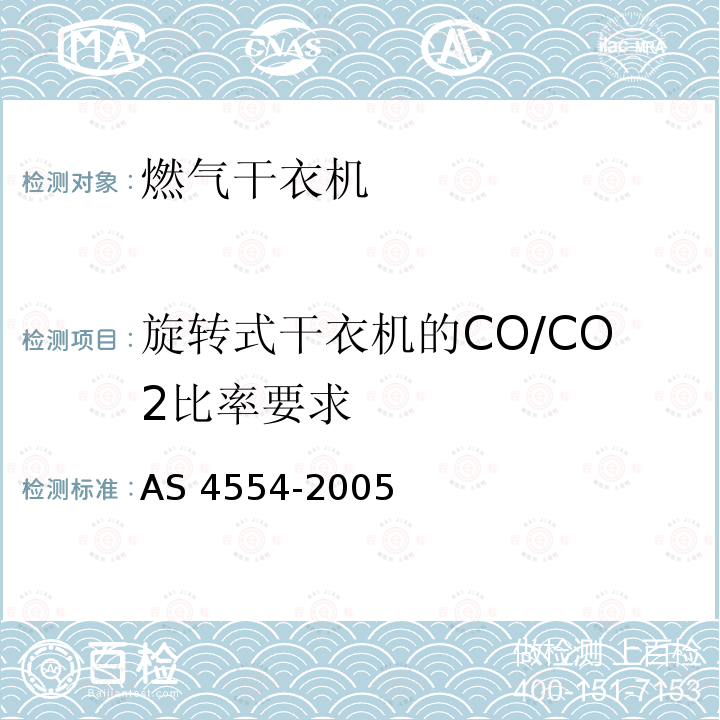 旋转式干衣机的CO/CO2比率要求 AS 4554-2005  