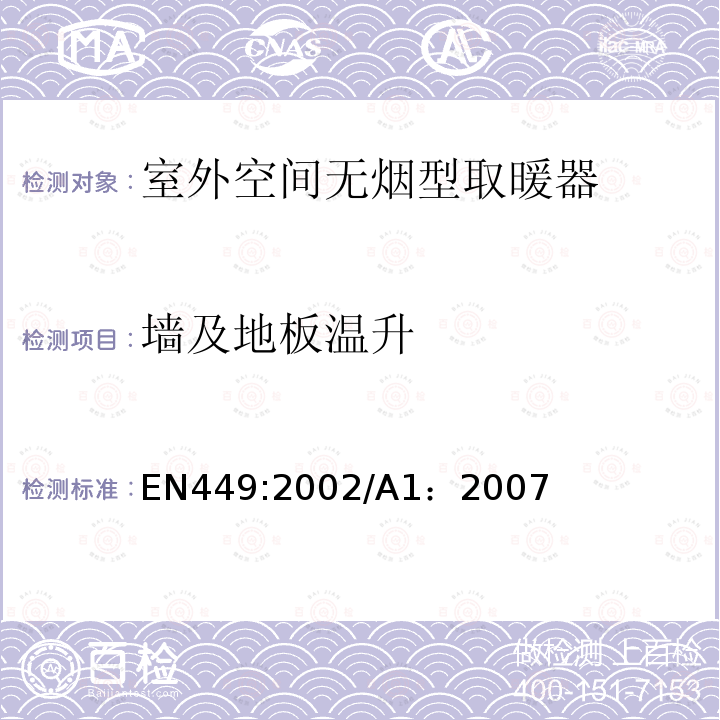 墙及地板温升 EN 449:2002  EN449:2002/A1：2007