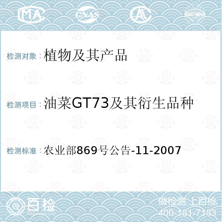油菜GT73及其衍生品种 油菜GT73及其衍生品种 农业部869号公告-11-2007
