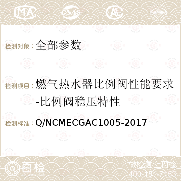 燃气热水器比例阀性能要求-比例阀稳压特性 燃气热水器比例阀性能要求-比例阀稳压特性 Q/NCMECGAC1005-2017