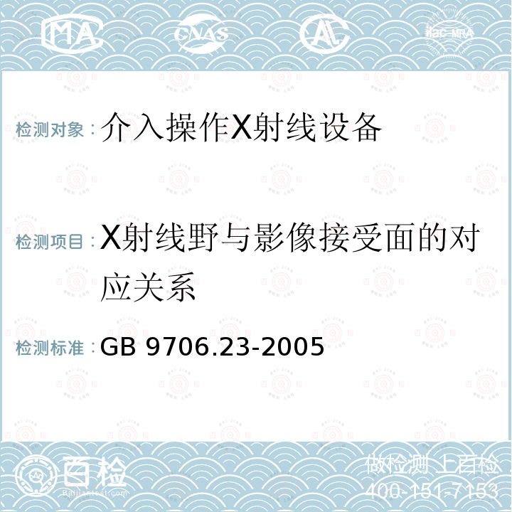 X射线野与影像接受面的对应关系 GB 9706.23-2005 医用电气设备 第2-43部分:介入操作X射线设备安全专用要求