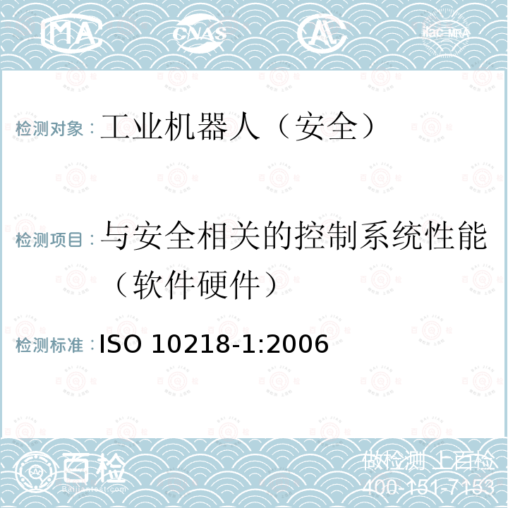 与安全相关的控制系统性能（软件硬件） ISO 10218-1:2006  