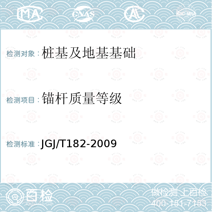 锚杆质量等级 JGJ/T 182-2009 锚杆锚固质量无损检测技术规程(附条文说明)