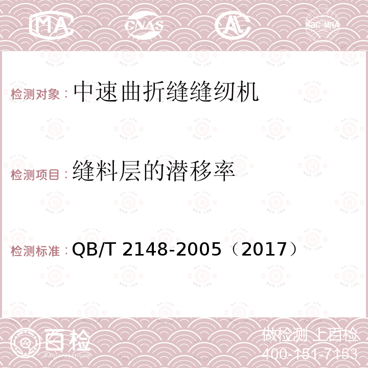 缝料层的潜移率 QB/T 2148-2005 工业用缝纫机 中速曲折缝缝纫机机头