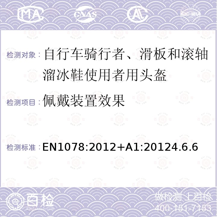 佩戴装置效果 EN 1078:2012  EN1078:2012+A1:20124.6.6