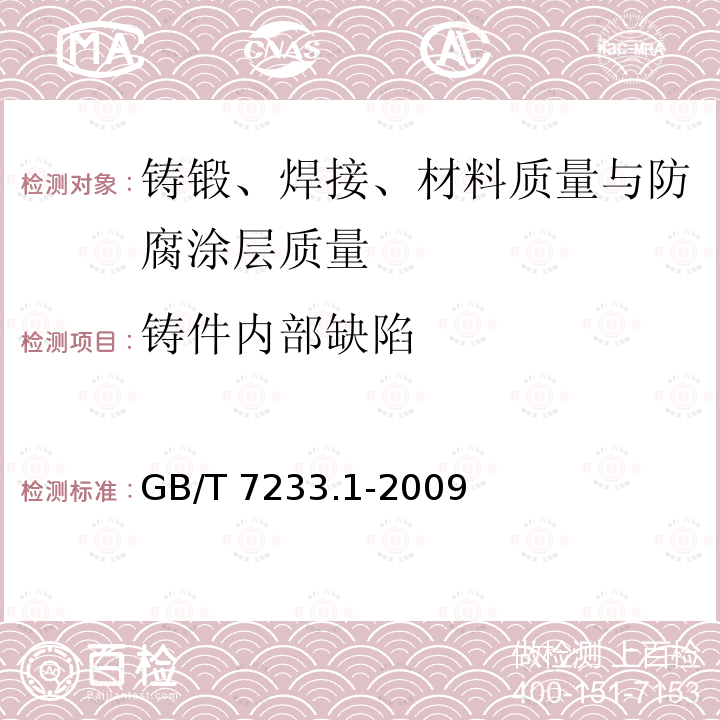 铸件内部缺陷 GB/T 7233.1-2009 铸钢件 超声检测 第1部分:一般用途铸钢件