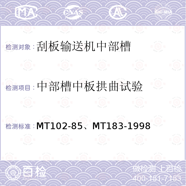 中部槽中板拱曲试验 MT 183-1998  MT102-85、MT183-1998