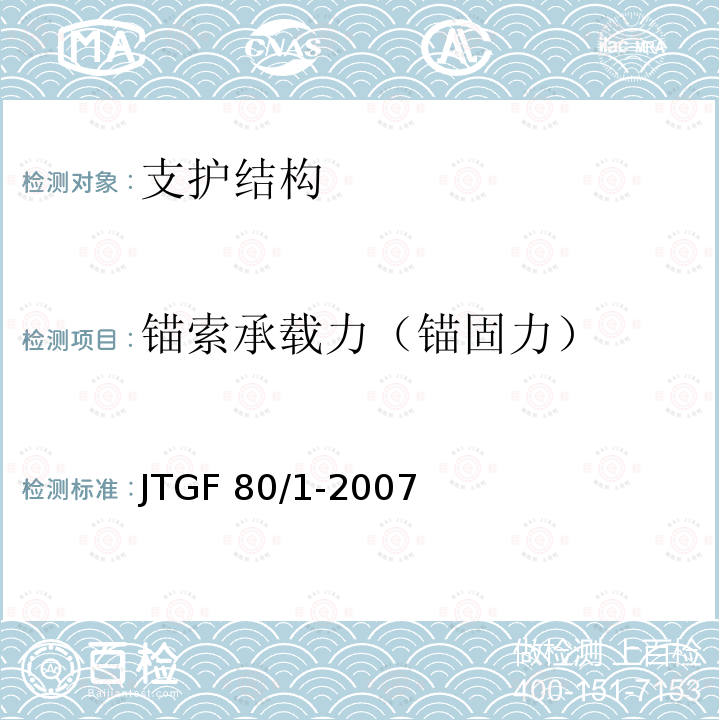 锚索承载力（锚固力） JTGF 80/1-2007  