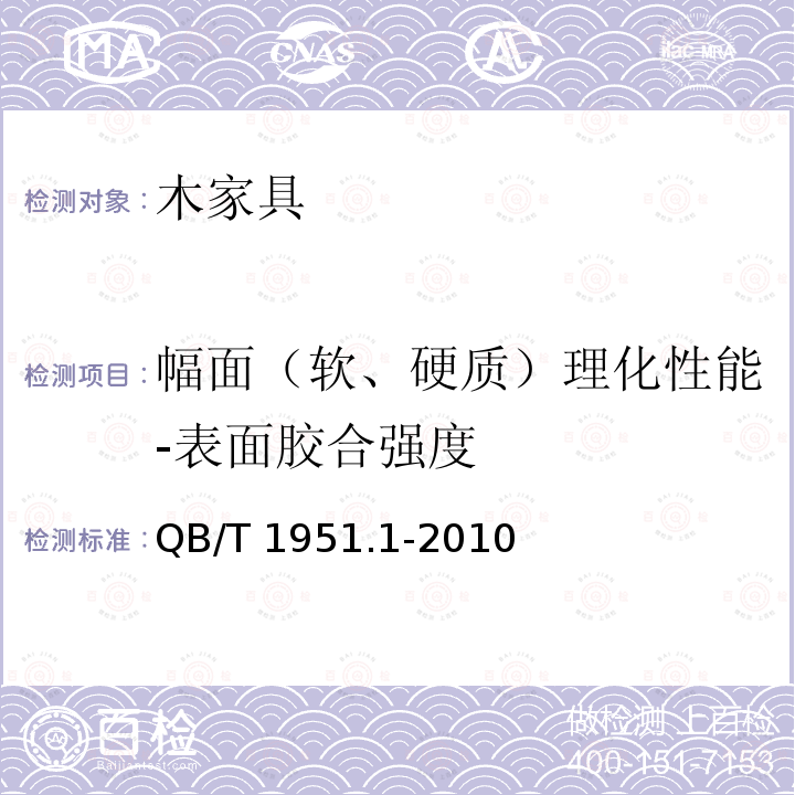 幅面（软、硬质）理化性能-表面胶合强度 QB/T 1951.1-2010 木家具 质量检验及质量评定