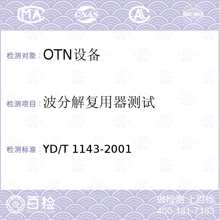 波分解复用器测试 YD/T 1143-2001 光波分复用系统(WDM)技术要求-16×10Gb/s、32×10Gb/s部分