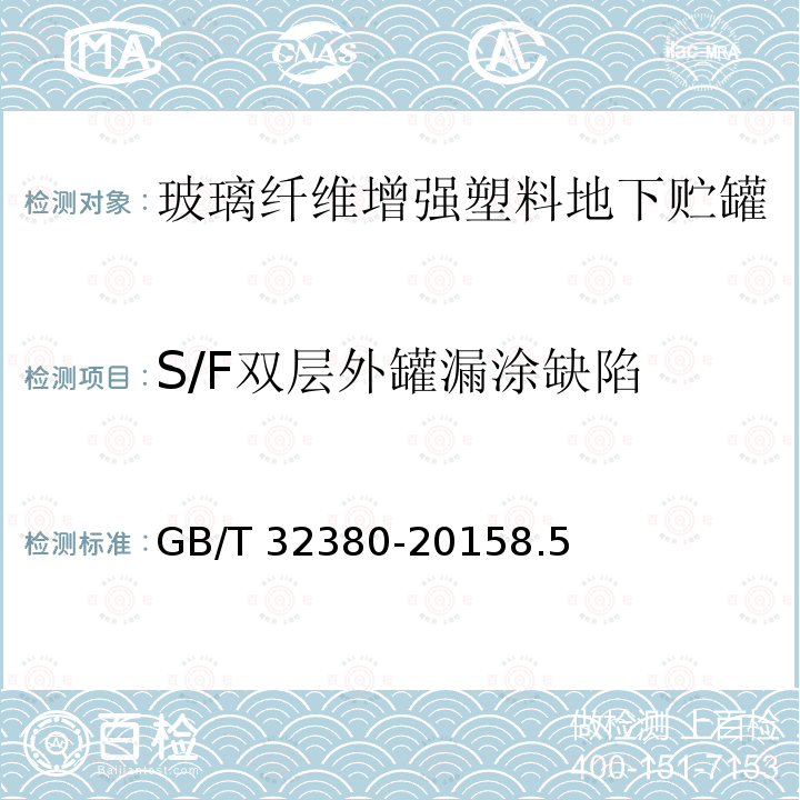 S/F双层外罐漏涂缺陷 GB/T 32380-2015 用于石油产品、乙醇汽油的玻璃纤维增强塑料地下贮罐