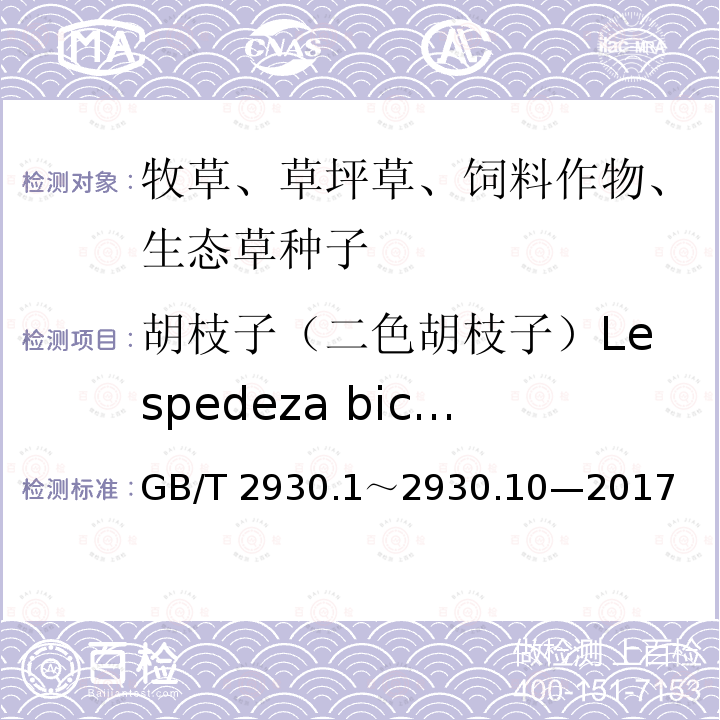 胡枝子（二色胡枝子）Lespedeza bicolor GB/T 2930  .1～2930.10—2017