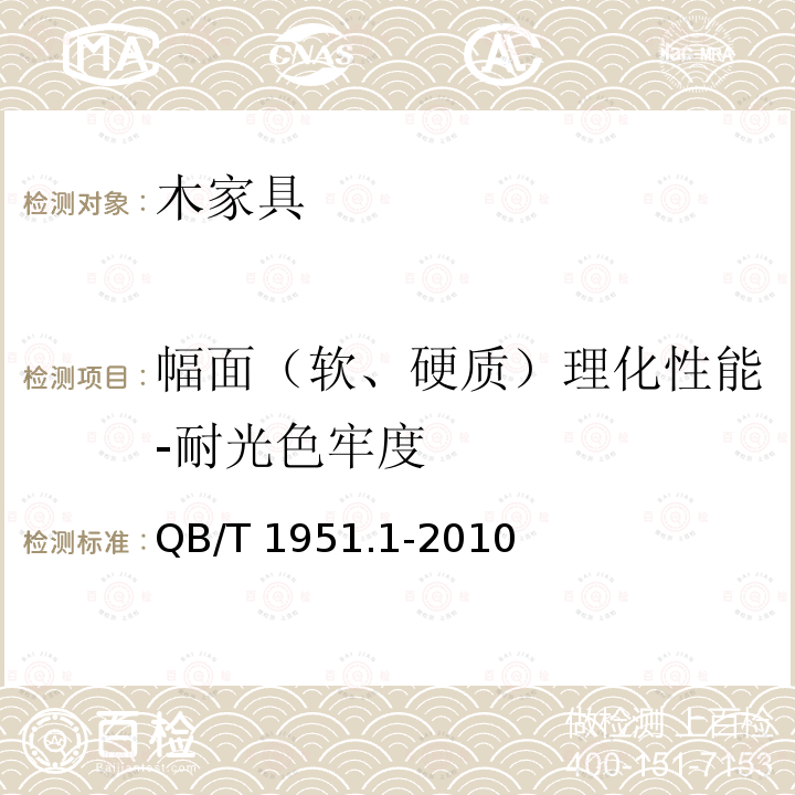 幅面（软、硬质）理化性能-耐光色牢度 QB/T 1951.1-2010 木家具 质量检验及质量评定