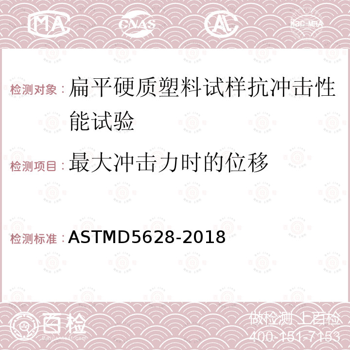 最大冲击力时的位移 ASTMD 5628-20  ASTMD5628-2018