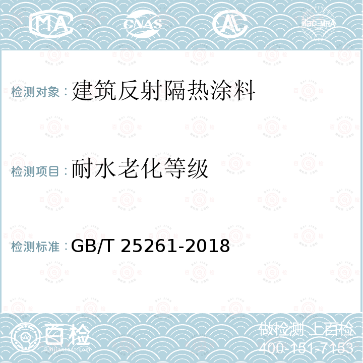 耐水老化等级 GB/T 25261-2018 建筑用反射隔热涂料