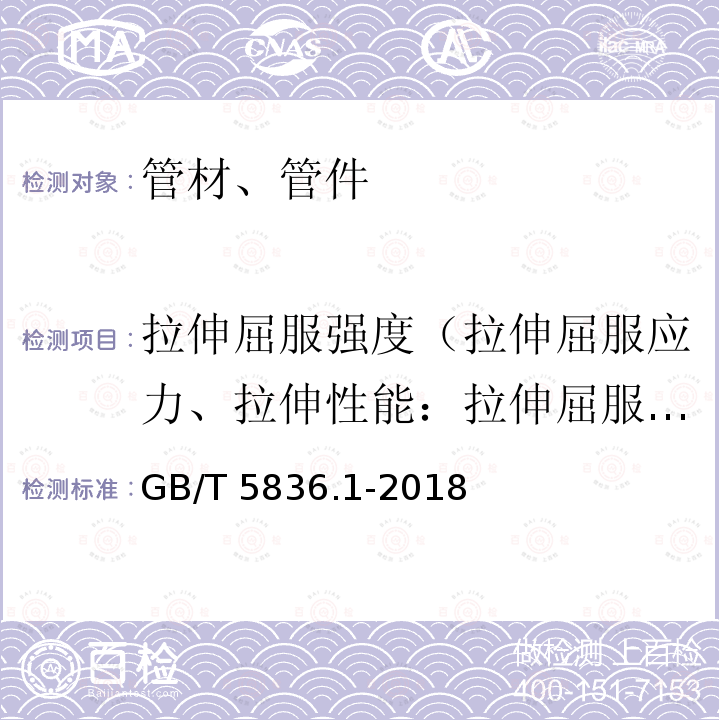 拉伸屈服强度（拉伸屈服应力、拉伸性能：拉伸屈服应力） GB/T 5836.1-2018 建筑排水用硬聚氯乙烯(PVC-U)管材