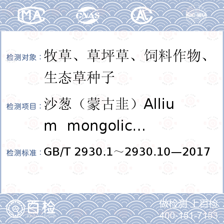 沙葱（蒙古韭）Allium  mongolicum GB/T 2930  .1～2930.10—2017