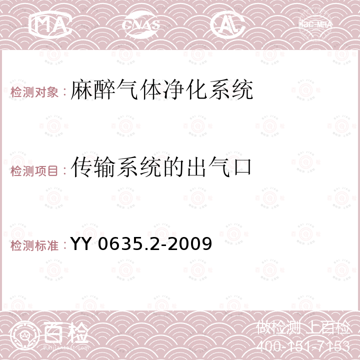 传输系统的出气口 YY 0635.2-2009 吸入式麻醉系统 第2部分:麻醉气体净化系统 传递和收集系统