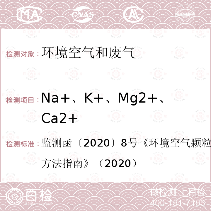 Na+、K+、Mg2+、Ca2+ 监测函〔2020〕8号《环境空气颗粒物来源解析监测技术方法指南》（2020） Na+、K+、Mg2+、Ca2+ 