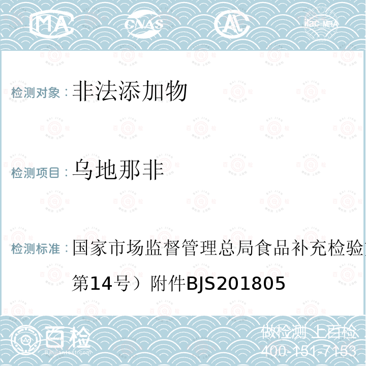 乌地那非 国家市场监督管理总局食品补充检验方法的公告（2018年第14号  ）附件BJS201805