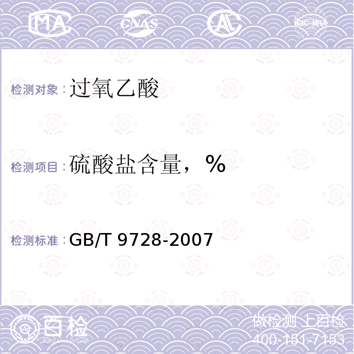 硫酸盐含量，% GB/T 9728-2007 化学试剂 硫酸盐测定通用方法