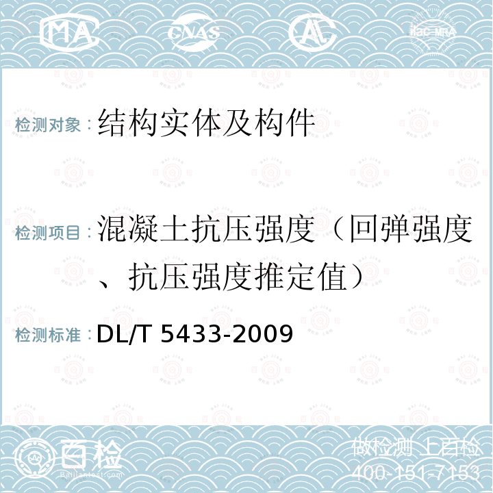 混凝土抗压强度（回弹强度、抗压强度推定值） DL/T 5433-2009 水工碾压混凝土试验规程(附条文说明)