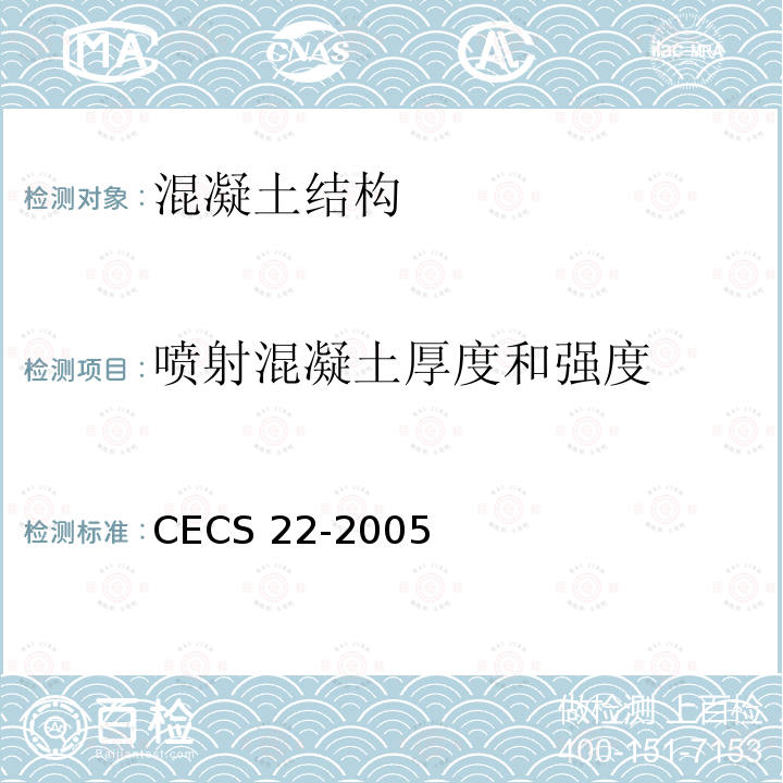 喷射混凝土厚度和强度 CECS 22-2005  
