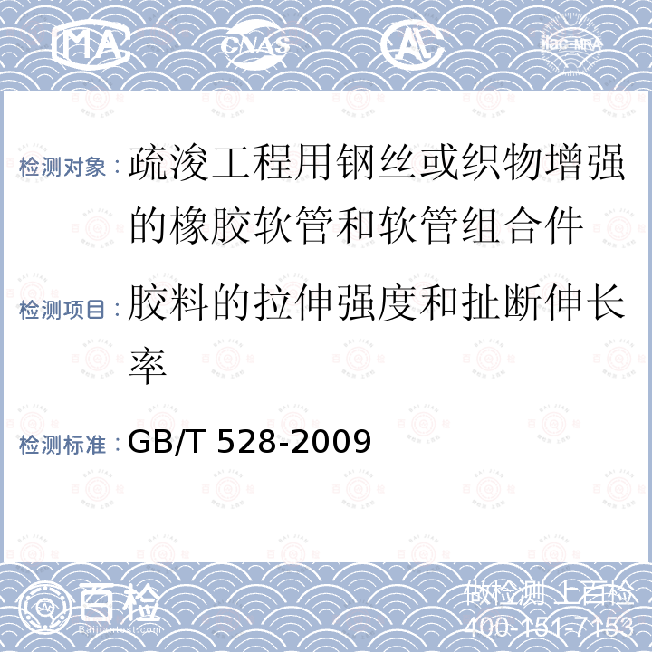 胶料的拉伸强度和扯断伸长率 GB/T 528-2009 硫化橡胶或热塑性橡胶 拉伸应力应变性能的测定