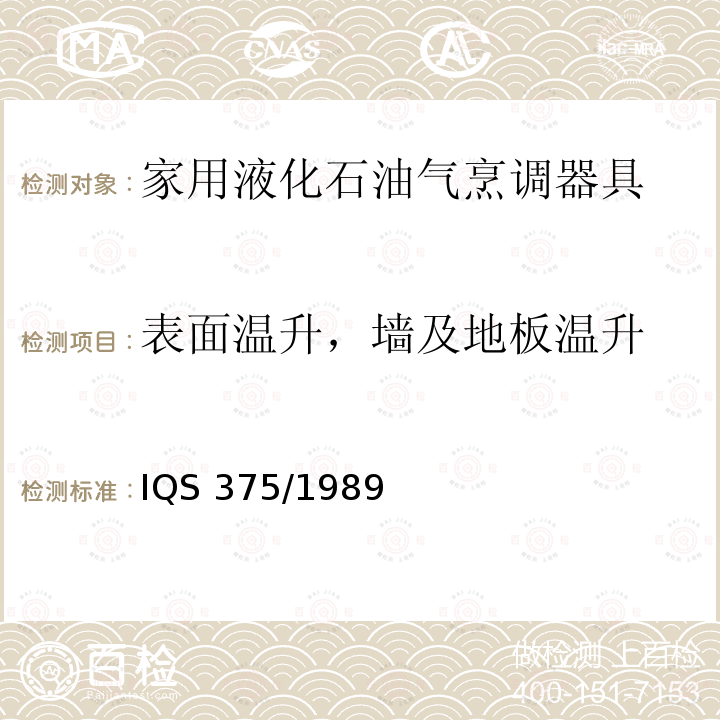 表面温升，墙及地板温升 IQS 375/1989  