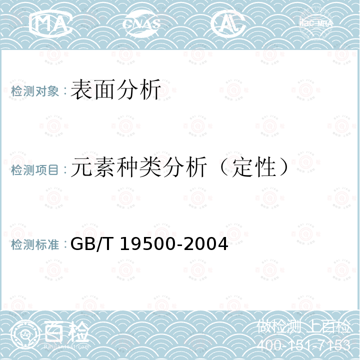 元素种类分析（定性） GB/T 19500-2004 X-射线光电子能谱分析方法通则