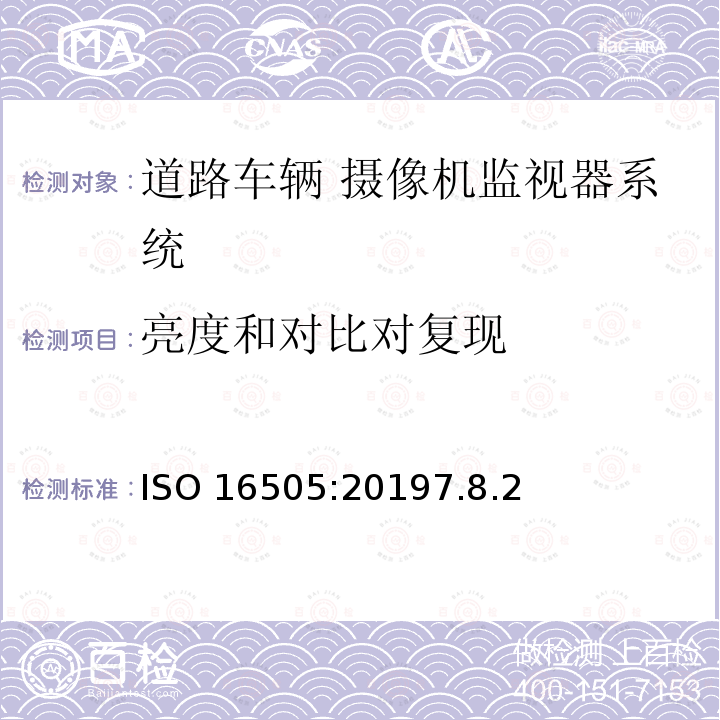 亮度和对比对复现 ISO 16505:20197  .8.2