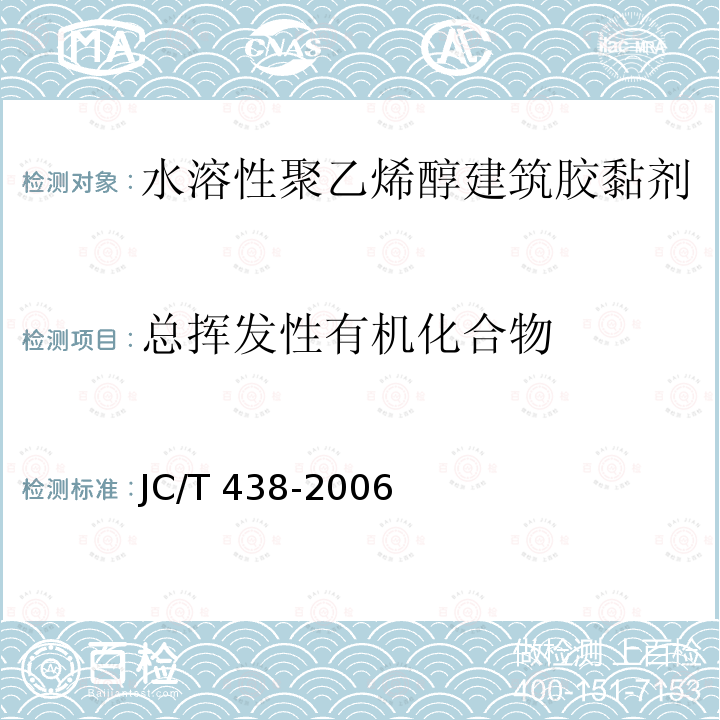 总挥发性有机化合物 JC/T 438-2006 水溶性聚乙烯醇建筑胶粘剂