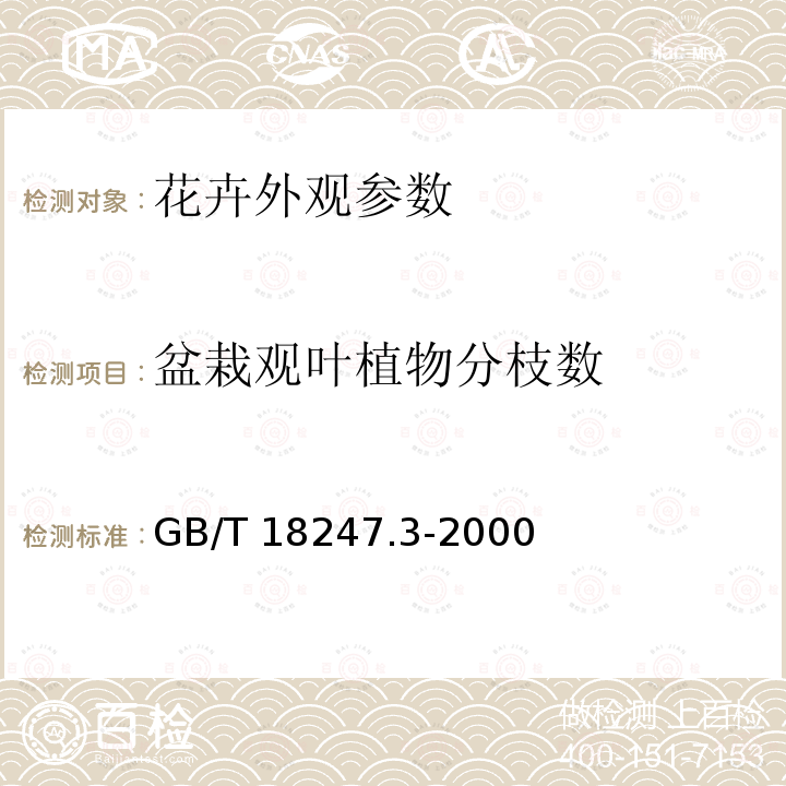 盆栽观叶植物分枝数 GB/T 18247.3-2000 主要花卉产品等级 第3部分:盆栽观叶植物