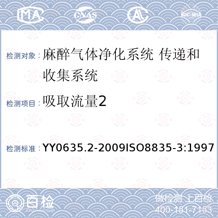 吸取流量2 YY 0635.2-2009 吸入式麻醉系统 第2部分:麻醉气体净化系统 传递和收集系统